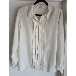 Vintage Lady Arrow Blouse Womens Long Sleeve Cream Pleats Professional Top Shirt